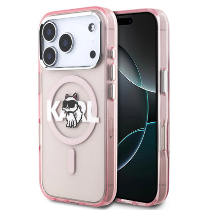 Funda MagSafe para Apple iPhone 17 Pro, Karl Lagerfeld, IML Sketch Logo Choupette, Rosa.