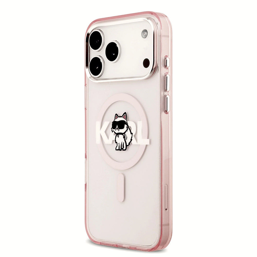 Funda MagSafe para Apple iPhone 17 Pro, Karl Lagerfeld, IML Sketch Logo Choupette, Rosa.