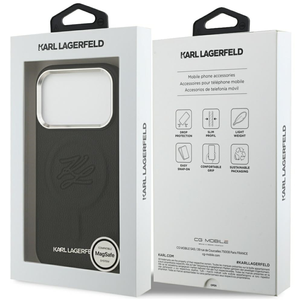 Funda MagSafe para Apple iPhone 17 Pro, Karl Lagerfeld, Inicial & Logo Metálico, Negra