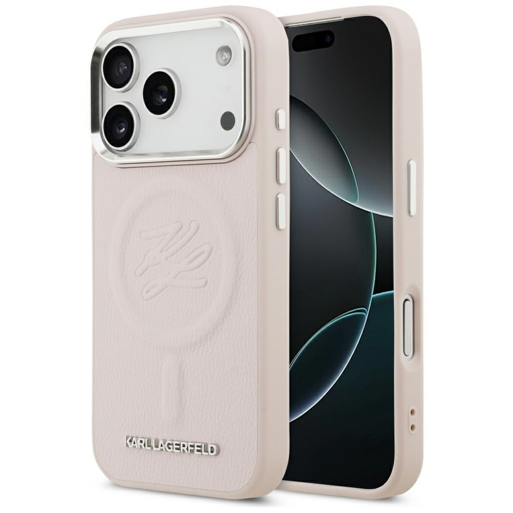 Funda MagSafe para Apple iPhone 17 Pro, Karl Lagerfeld, Initial & Metal Logo, Rosa