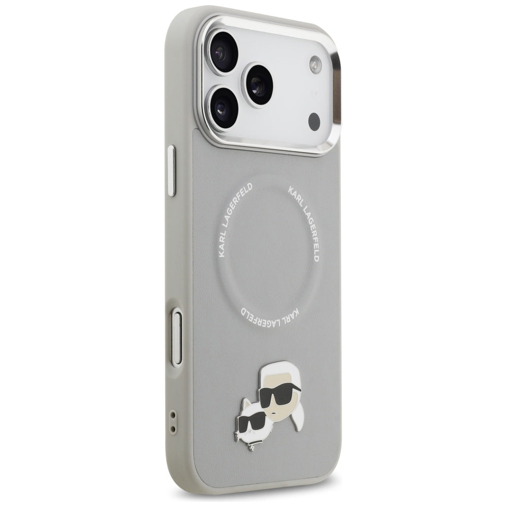 Funda MagSafe para Apple iPhone 17 Pro, Karl Lagerfeld, Karl & Choupette Pins, Gris