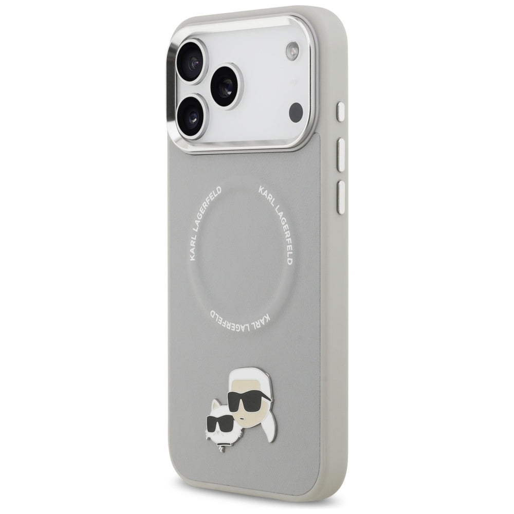 Funda MagSafe para Apple iPhone 17 Pro, Karl Lagerfeld, Karl & Choupette Pins, Gris