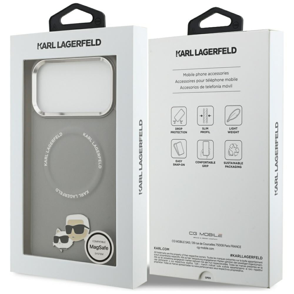 Funda MagSafe para Apple iPhone 17 Pro, Karl Lagerfeld, Karl & Choupette Pins, Gris