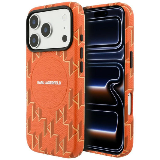 Funda MagSafe para Apple iPhone 17 Pro, Karl Lagerfeld, Logo KL Monogram, Naranja