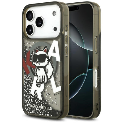 Funda MagSafe para Apple iPhone 17 Pro, Karl Lagerfeld, Liquid Glitter Choupette Logo, Negra