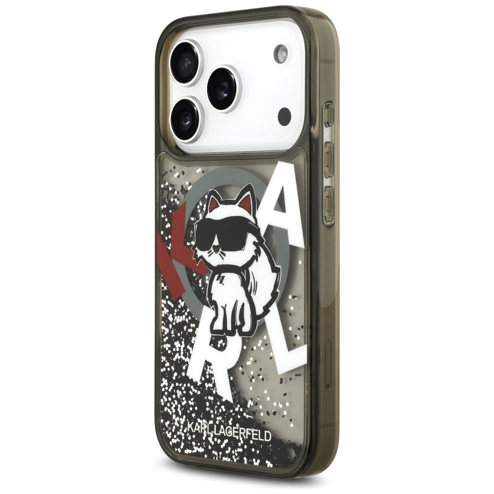 Funda MagSafe para Apple iPhone 17 Pro, Karl Lagerfeld, Liquid Glitter Choupette Logo, Negra