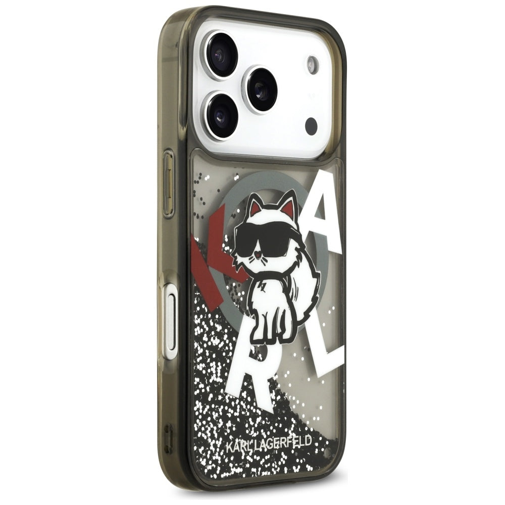 Funda MagSafe para Apple iPhone 17 Pro, Karl Lagerfeld, Liquid Glitter Choupette Logo, Negra