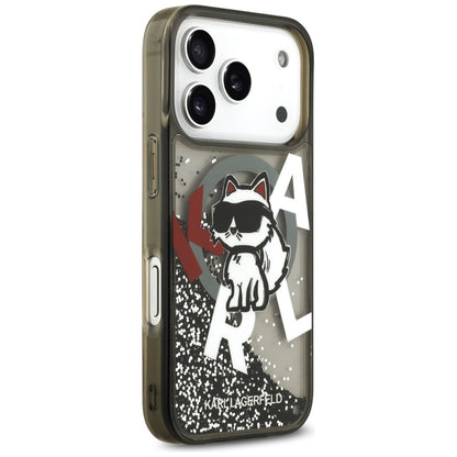Funda MagSafe para Apple iPhone 17 Pro, Karl Lagerfeld, Liquid Glitter Choupette Logo, Negra