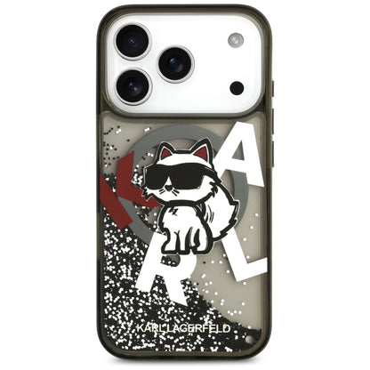 Funda MagSafe para Apple iPhone 17 Pro, Karl Lagerfeld, Liquid Glitter Choupette Logo, Negra