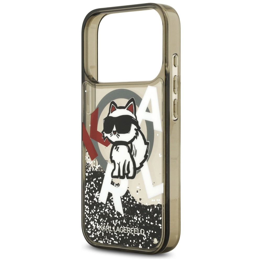 Funda MagSafe para Apple iPhone 17 Pro, Karl Lagerfeld, Liquid Glitter Choupette Logo, Negra