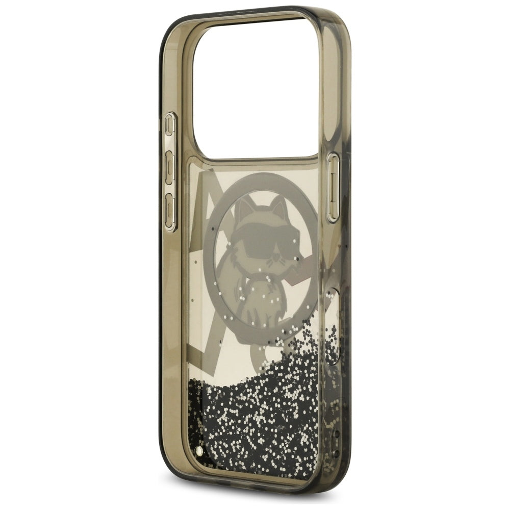 Funda MagSafe para Apple iPhone 17 Pro, Karl Lagerfeld, Liquid Glitter Choupette Logo, Negra