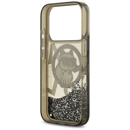 Funda MagSafe para Apple iPhone 17 Pro, Karl Lagerfeld, Liquid Glitter Choupette Logo, Negra