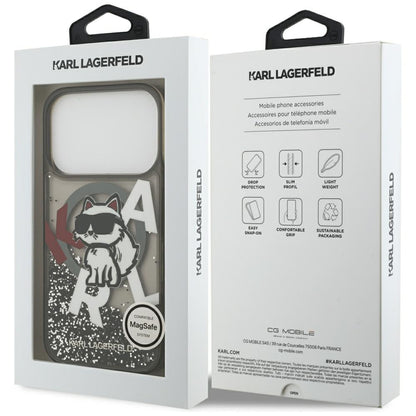 Funda MagSafe para Apple iPhone 17 Pro, Karl Lagerfeld, Liquid Glitter Choupette Logo, Negra