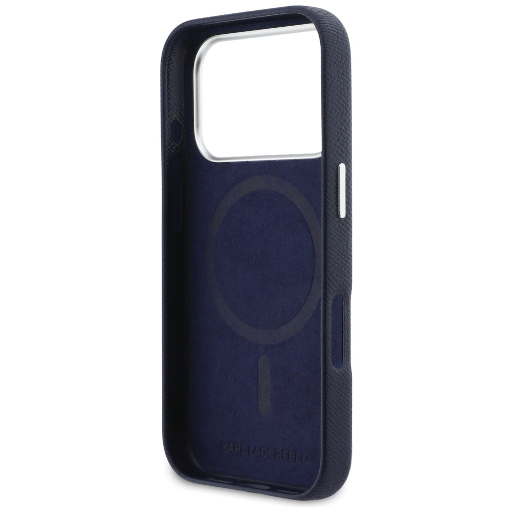 Funda MagSafe para Apple iPhone 17 Pro, Karl Lagerfeld, Saffiano Karl & Choupette Pins, Azul