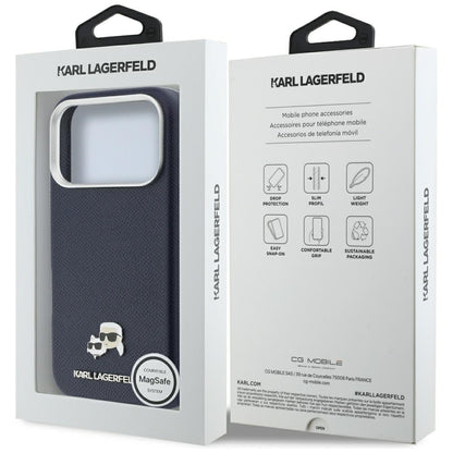 Funda MagSafe para Apple iPhone 17 Pro, Karl Lagerfeld, Saffiano Karl & Choupette Pins, Azul