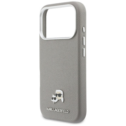 Funda MagSafe para Apple iPhone 17 Pro, Karl Lagerfeld, Saffiano Karl & Choupette Pins, Gris