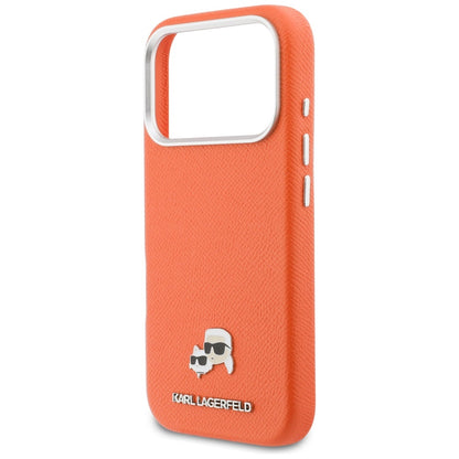 Funda MagSafe para Apple iPhone 17 Pro, Karl Lagerfeld, Saffiano Karl & Choupette Pins, Naranja