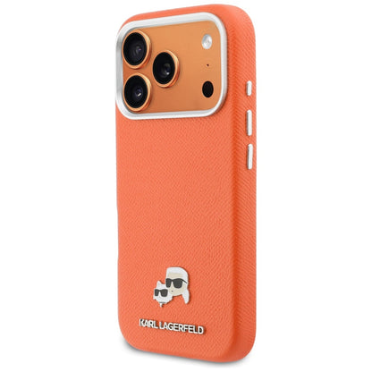 Funda MagSafe para Apple iPhone 17 Pro, Karl Lagerfeld, Saffiano Karl & Choupette Pins, Naranja