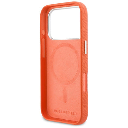 Funda MagSafe para Apple iPhone 17 Pro, Karl Lagerfeld, Saffiano Karl & Choupette Pins, Naranja