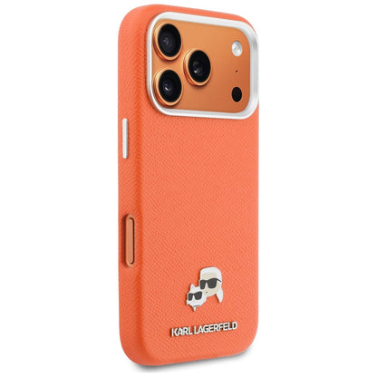 Funda MagSafe para Apple iPhone 17 Pro, Karl Lagerfeld, Saffiano Karl & Choupette Pins, Naranja