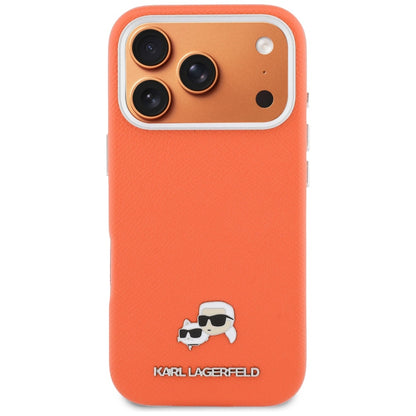Funda MagSafe para Apple iPhone 17 Pro, Karl Lagerfeld, Saffiano Karl & Choupette Pins, Naranja