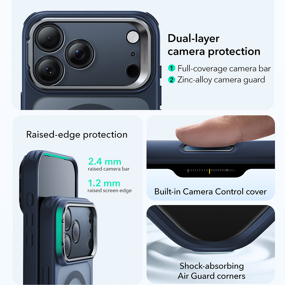 Funda MagSafe para Apple iPhone 17 Pro Max, ESR, Classic Hybrid Kickstand, Azul Satinado