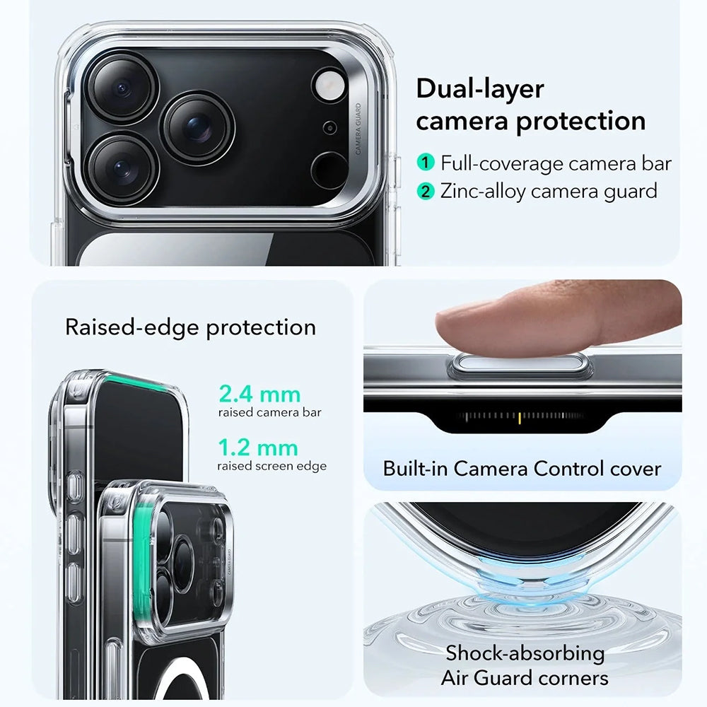 Funda MagSafe para Apple iPhone 17 Pro Max, ESR, Classic Hybrid Kickstand, Transparente