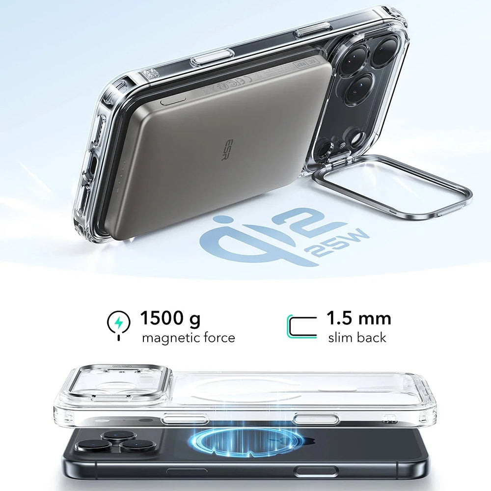 Funda MagSafe para Apple iPhone 17 Pro Max, ESR, Classic Hybrid Kickstand, Transparente