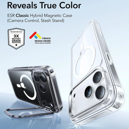 Funda MagSafe para Apple iPhone 17 Pro Max, ESR, Classic Hybrid Kickstand, Transparente