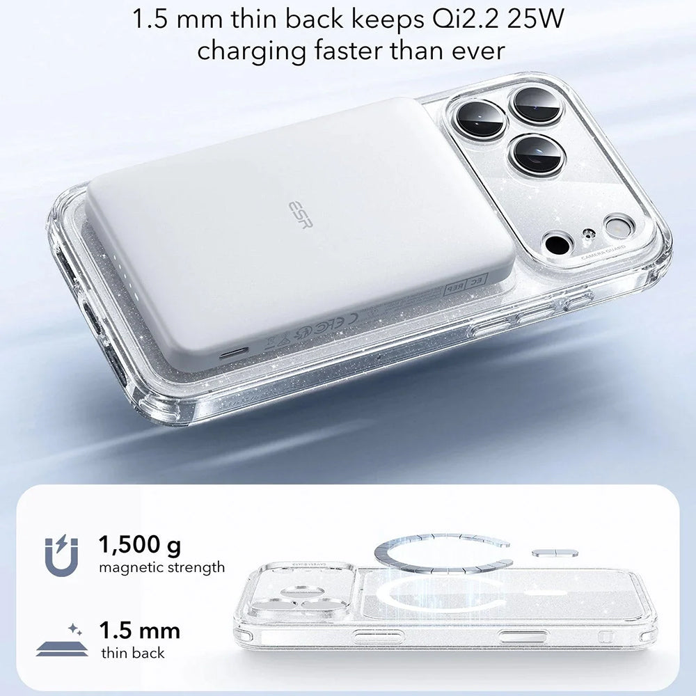 Funda MagSafe para Apple iPhone 17 Pro Max, ESR, Classic Hybrid Shimmer, Transparente