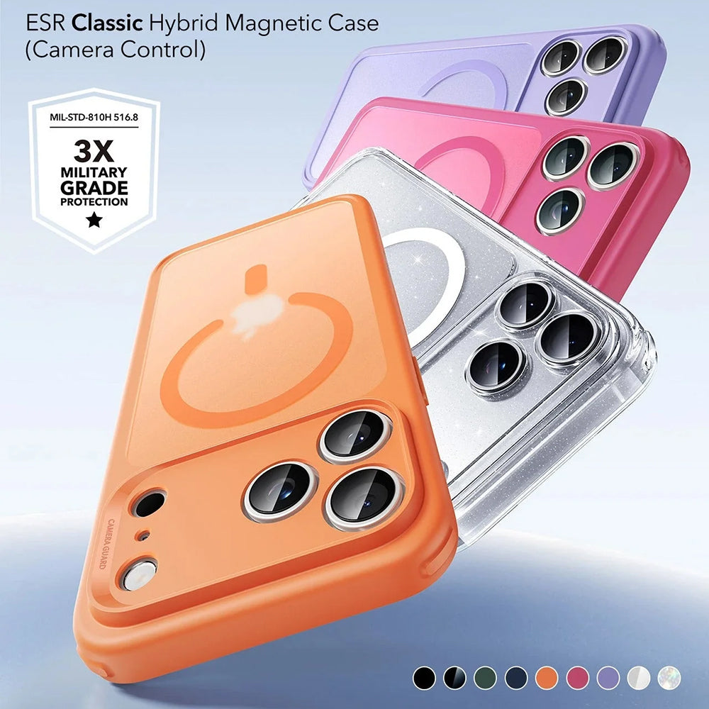 Funda MagSafe para Apple iPhone 17 Pro Max, ESR, Classic Hybrid Shimmer, Transparente