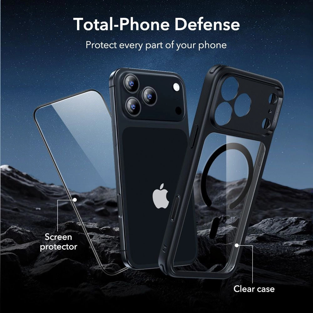 Funda MagSafe para Apple iPhone 17 Pro Max, ESR, Classic Hybrid con Protector de Pantalla, Negra Transparente