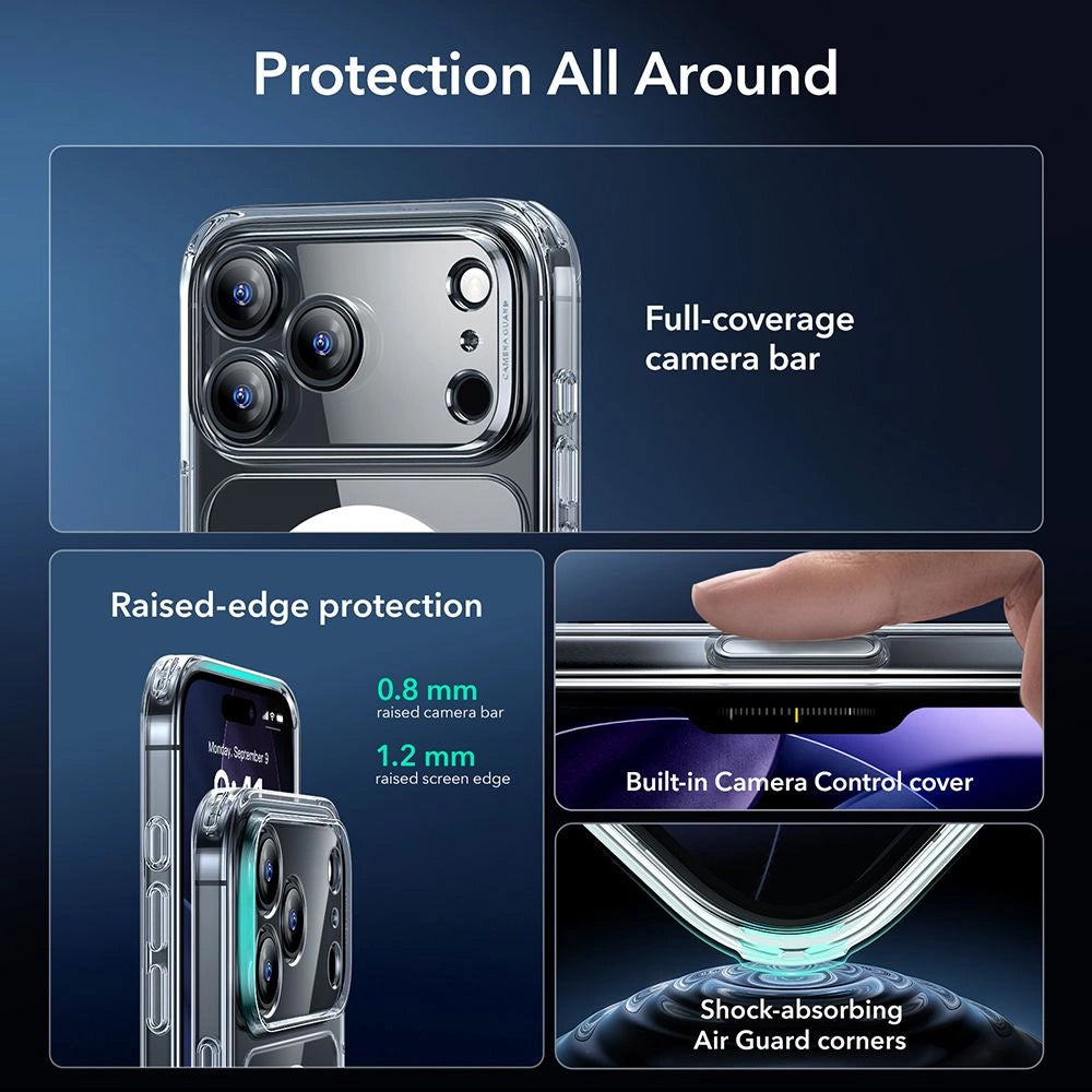 Funda MagSafe para Apple iPhone 17 Pro Max, ESR, Classic Hybrid con Protector de Pantalla, Transparente