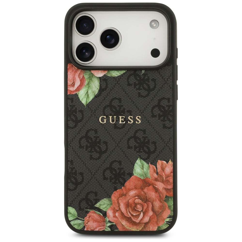 Funda MagSafe para Apple iPhone 17 Pro Max, Guess, 4G Flowers Print, Negra