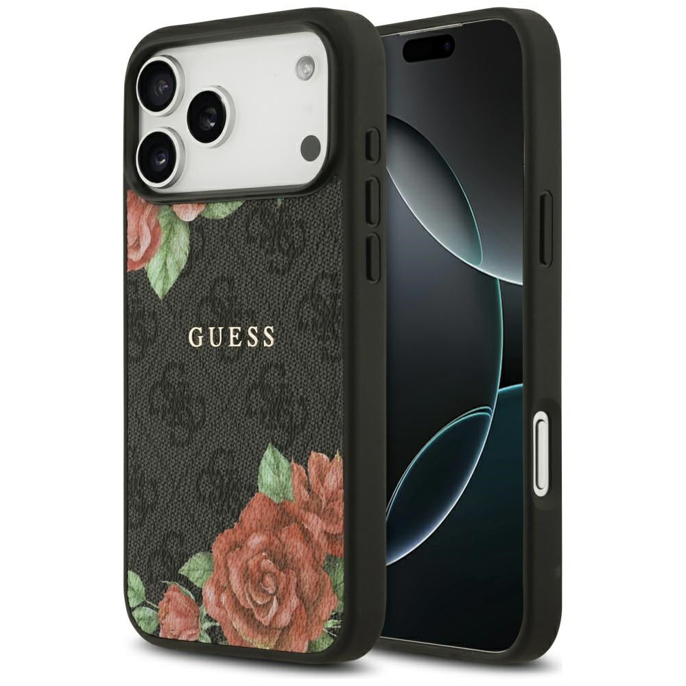 Funda MagSafe para Apple iPhone 17 Pro Max, Guess, 4G Flowers Print, Negra