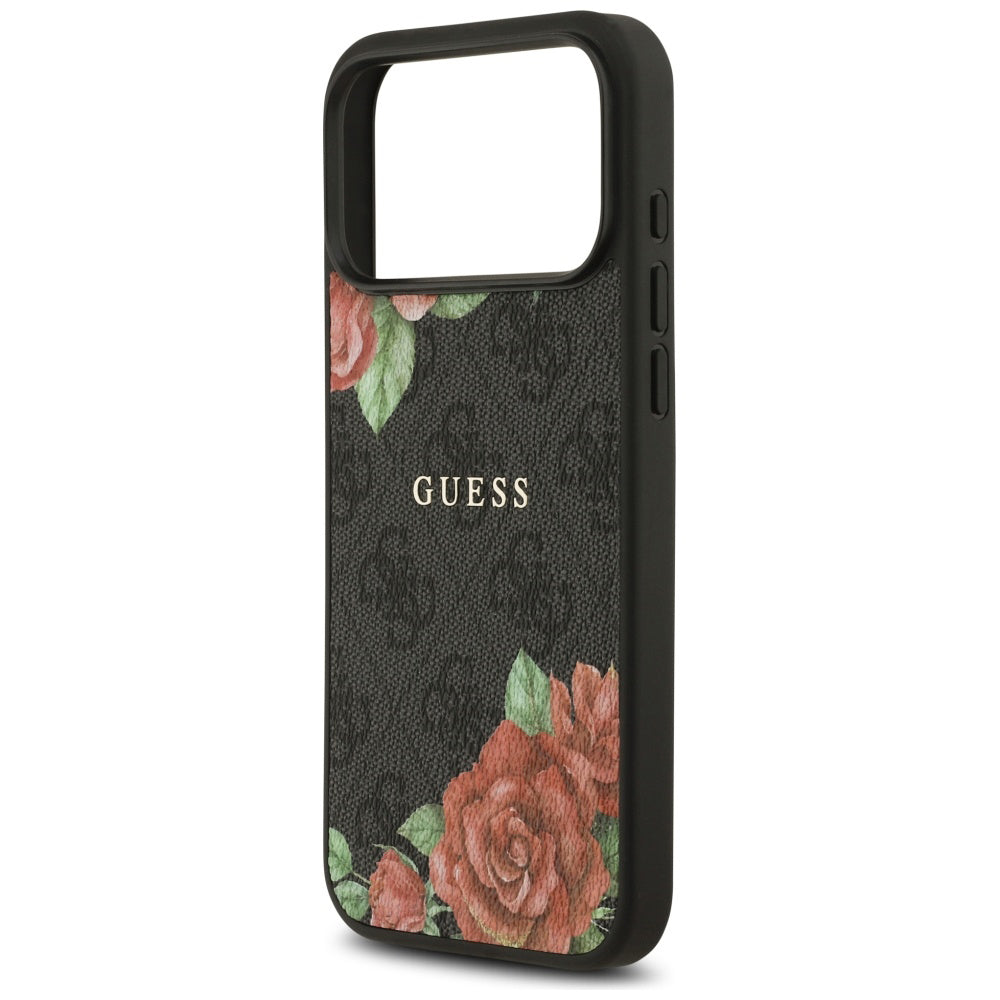 Funda MagSafe para Apple iPhone 17 Pro Max, Guess, 4G Flowers Print, Negra