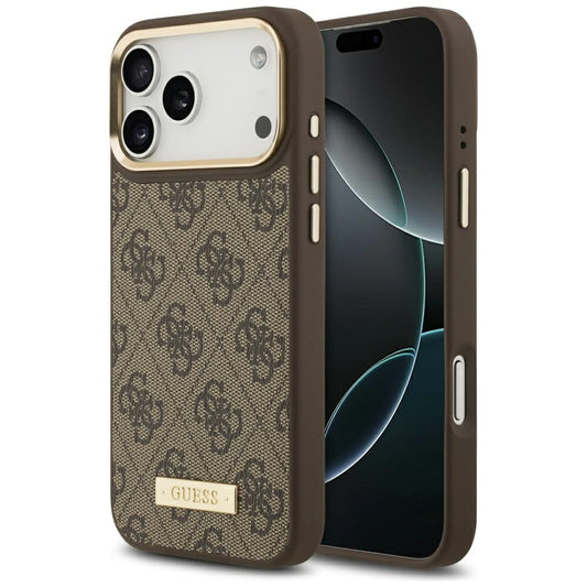 Funda MagSafe para Apple iPhone 17 Pro Max, Guess, 4G Logo Plate, Marrón