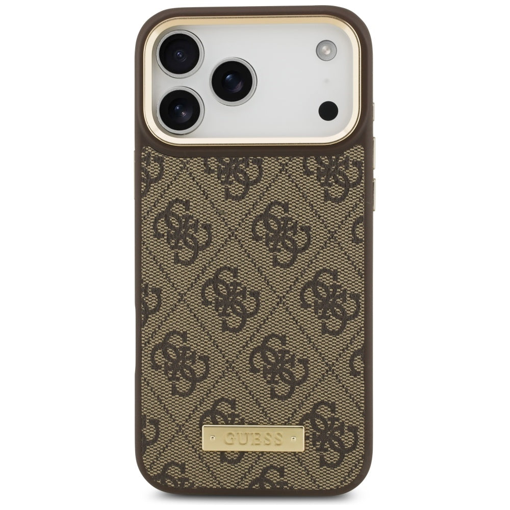 Funda MagSafe para Apple iPhone 17 Pro Max, Guess, 4G Logo Plate, Marrón