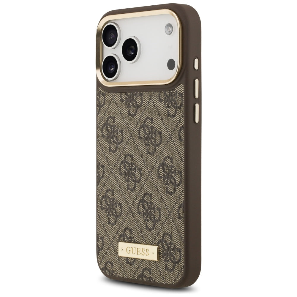 Funda MagSafe para Apple iPhone 17 Pro Max, Guess, 4G Logo Plate, Marrón