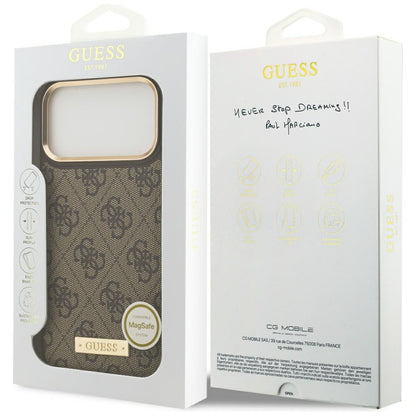 Funda MagSafe para Apple iPhone 17 Pro Max, Guess, 4G Logo Plate, Marrón
