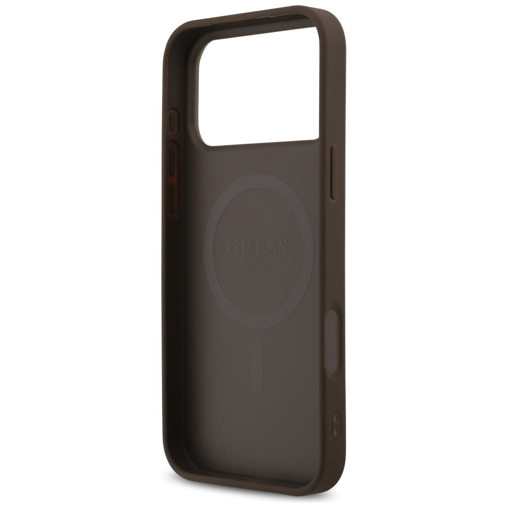 Funda MagSafe para Apple iPhone 17 Pro Max, Guess, 4G Printed Stripes, Marrón