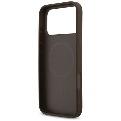 Funda MagSafe para Apple iPhone 17 Pro Max, Guess, 4G Printed Stripes, Marrón