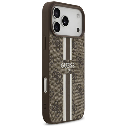 Funda MagSafe para Apple iPhone 17 Pro Max, Guess, 4G Printed Stripes, Marrón