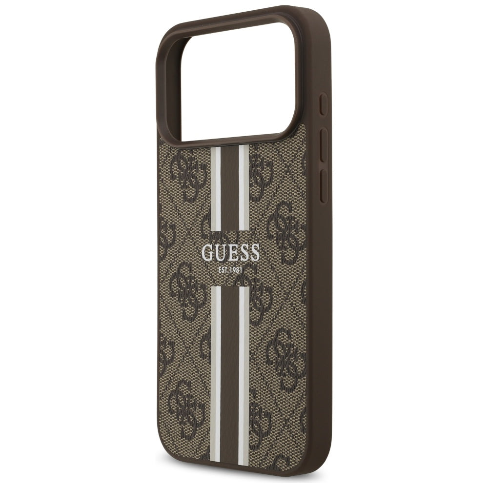 Funda MagSafe para Apple iPhone 17 Pro Max, Guess, 4G Printed Stripes, Marrón