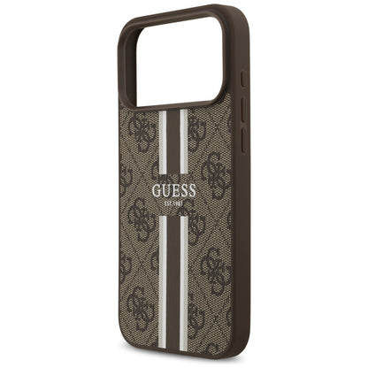 Funda MagSafe para Apple iPhone 17 Pro Max, Guess, 4G Printed Stripes, Marrón