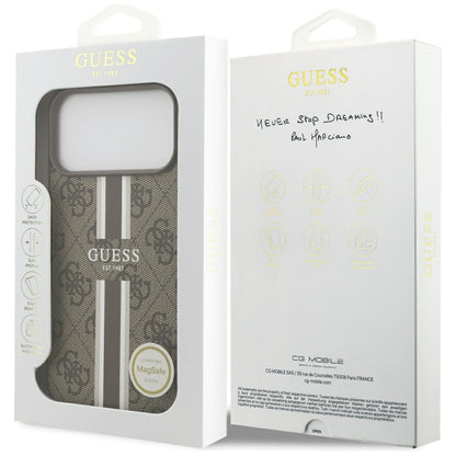 Funda MagSafe para Apple iPhone 17 Pro Max, Guess, 4G Printed Stripes, Marrón
