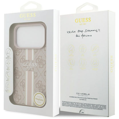 Funda MagSafe para Apple iPhone 17 Pro Max, Guess, 4G Printed Stripes, Rosa