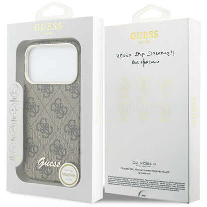 Funda MagSafe para Apple iPhone 17 Pro Max, Guess, 4G Script Logo, Marrón