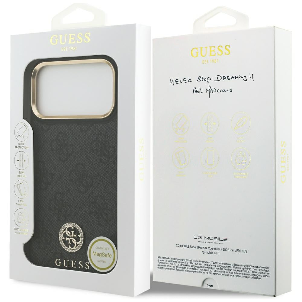 Funda MagSafe para Apple iPhone 17 Pro Max, Guess, 4G Strass Logo, Negra