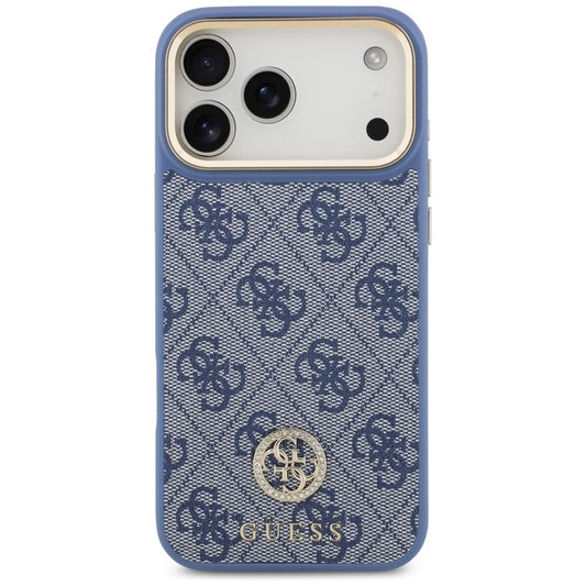 Funda MagSafe para Apple iPhone 17 Pro Max, Guess, 4G Strass Logo con Correa Grande, Azul